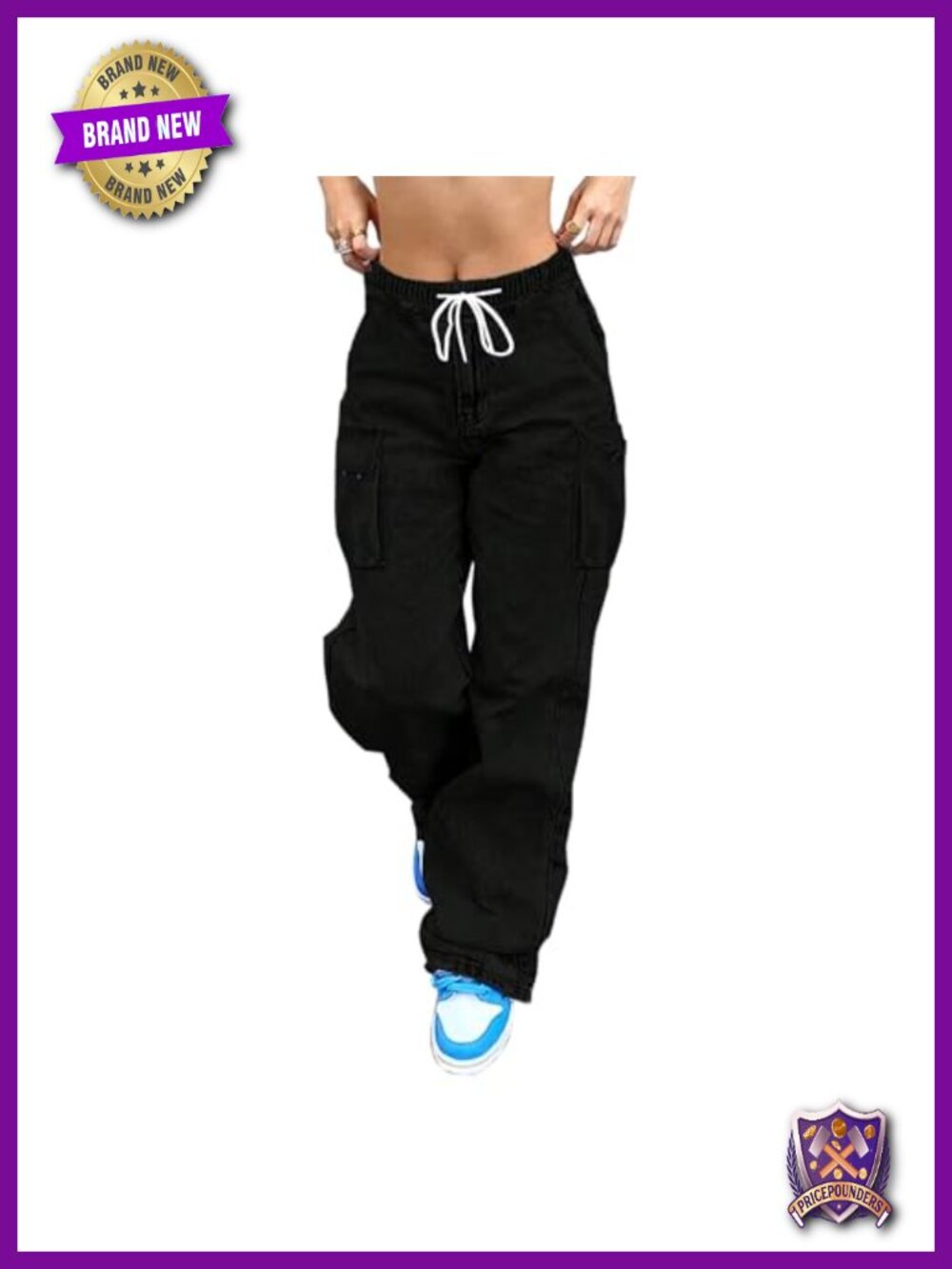 Women's Baggy Wide Leg Cargo Jeans Mid Rise Stretchy Denim Pants